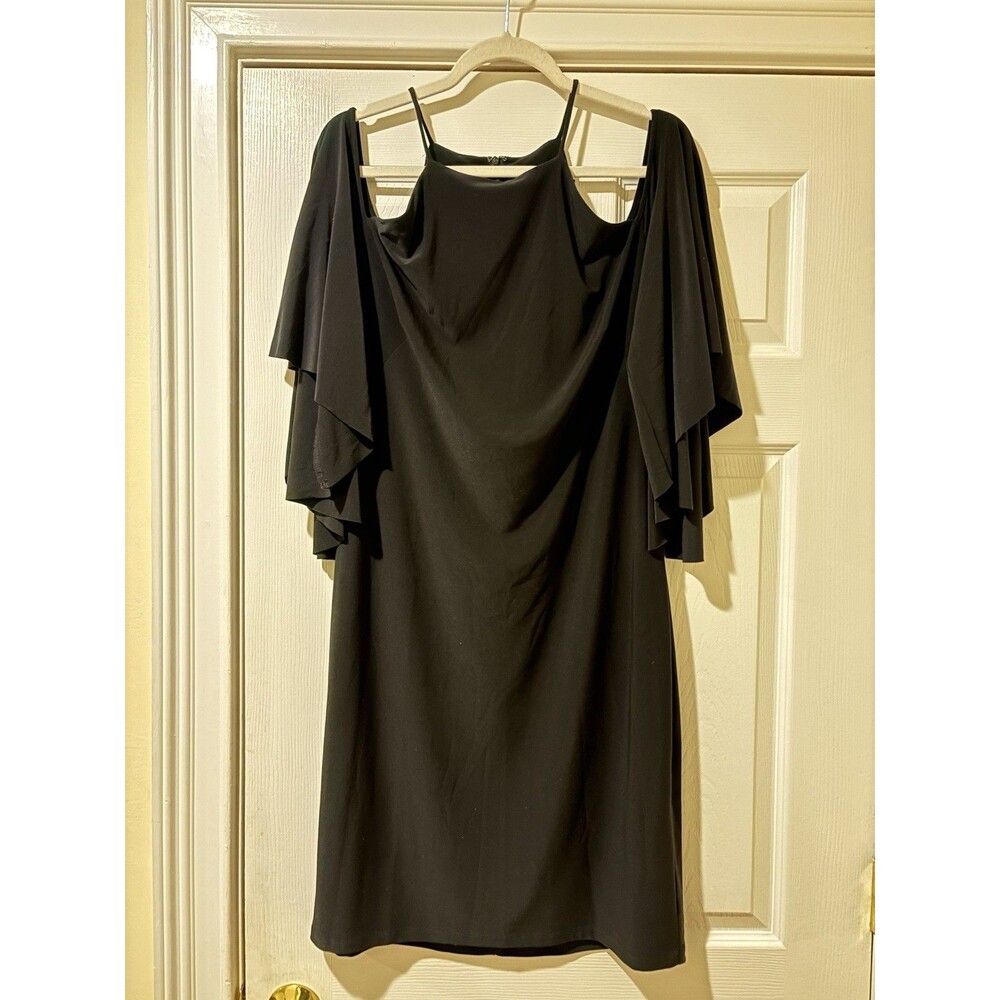Ralph Lauren Cold Shoulder Bell sleeve Sheath Dress Cocktail Evening Black sz 14